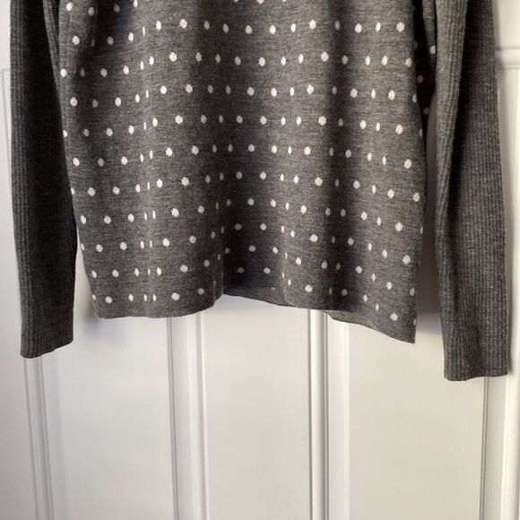 Loft Wool Blend Gray Crew Neck Polka dot Sweater Size Large - Picture 12 of 12